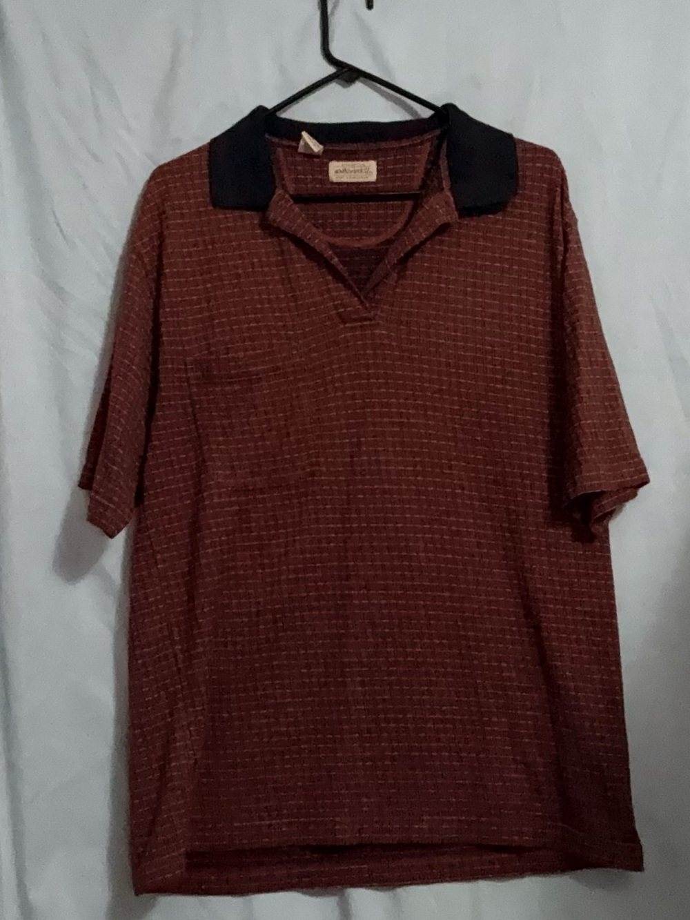 St.John’s Bay Men’s Large Rust Red Textured Grid Polo Shirt Chest Pocket